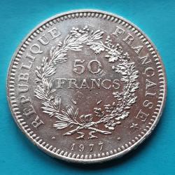 1 pi&egrave;ce de 50 Francs argent, DUPR&Eacute;&nbsp;, 1977, &Oslash;41mm, 30gr dont 27,0gr d'argent 900� - lot n&deg; 22
