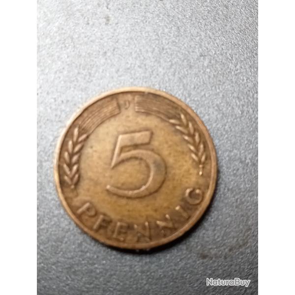 5 pfennig 1950 j allemande