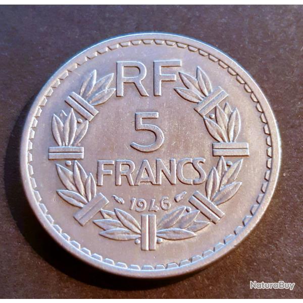 1 pi�ce de 5 francs Lavrillier Aluminium 1946 - lot n� 38 - Pi�ce ayant circul�