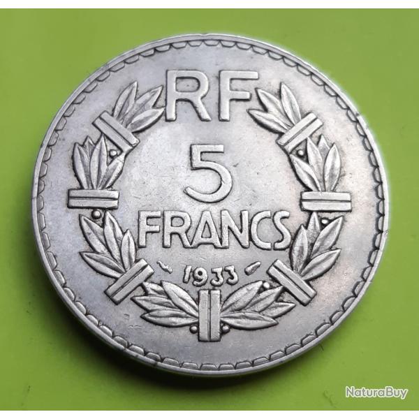 1 pi�ce de 5 francs Lavrillier, nickel, 1933 - lot n� 88 - Pi�ce ayant circul�