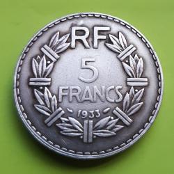 1 pi&egrave;ce de 5 francs Lavrillier, nickel, 1933 - lot n&deg; 54