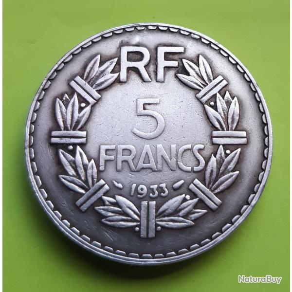 1 pi�ce de 5 francs Lavrillier, nickel, 1933 - lot n� 54