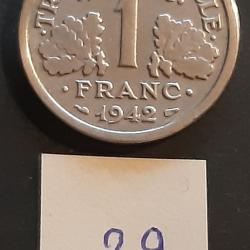 1 pi&egrave;ce de 1 franc Francisque, lourde, 1942 - lot n&deg; 29 - Pas de coffret ni de certificat