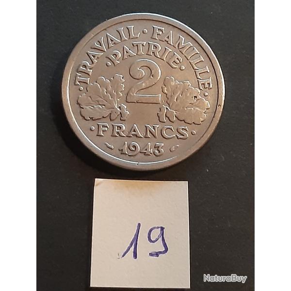 1 pi�ce de 2 franc Francisque, l�g�re, 1943 - lot n� 19 - Pas de coffret ni de certificat