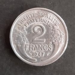 1 pi&egrave;ce de 2 francs,  l&eacute;g&egrave;re,  Morlon, 1947 - lot n&deg; 36 - Pas de coffret ni de certificat