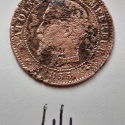 1 pi&egrave;ce de 2 centimes Napol&eacute;on III, cuivre 1855, atelier B, lot n&deg; 44