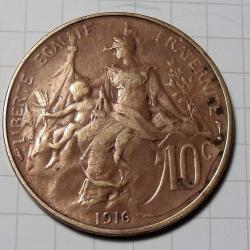 1 pi&egrave;ce de 10 centimes, Bronze, 1916, avers Buste de la Libert&eacute; &agrave; droite, lot n&deg;46