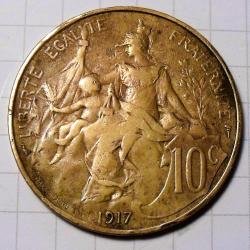 1 pi&egrave;ce de 10 centimes, Bronze, 1917, avers Buste de la Libert&eacute; &agrave; droite, lot n&deg;47