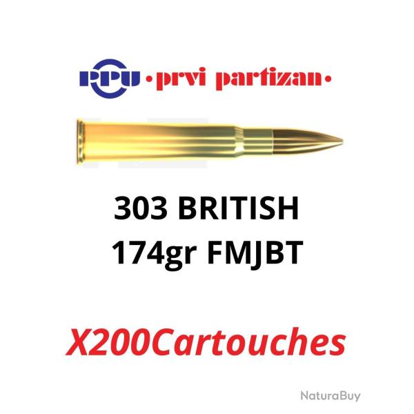 Vente group�e ! 200 cartouches PPU Partizan Cal. 303 British - 174 grs FMJBT