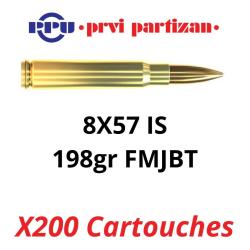 Vente group&eacute;e ! 200 cartouches PPU Partizan Cal. 8x57 IS - 198 grs FMJBT