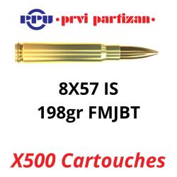 Vente group&eacute;e ! 500 cartouches PPU Partizan Cal. 8x57 IS - 198 grs FMJBT
