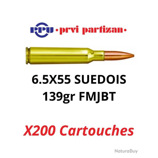Vente group�e ! 200 cartouches PPU Partizan Cal. 6,5x55 Su�dois - 139 grs FMJBT