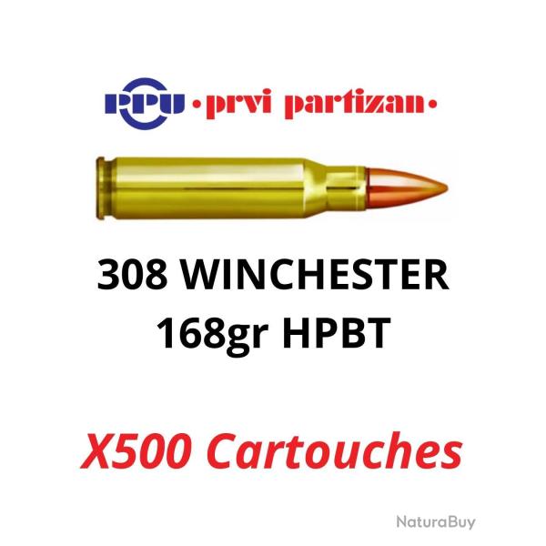 Vente group�e ! 500 cartouches PPU Partizan Cal. 308 Win - 168 grs HPBT