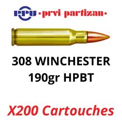 Vente group&eacute;e ! 200 cartouches PPU Partizan Cal. 308 Win - 190 grs HPBT