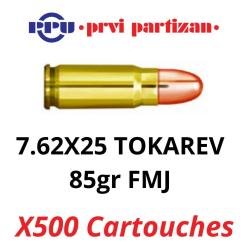 Vente group&eacute;e ! 500 cartouches PPU Partizan Cal. 7.62x25 Tokarev - 85 grs FMJ