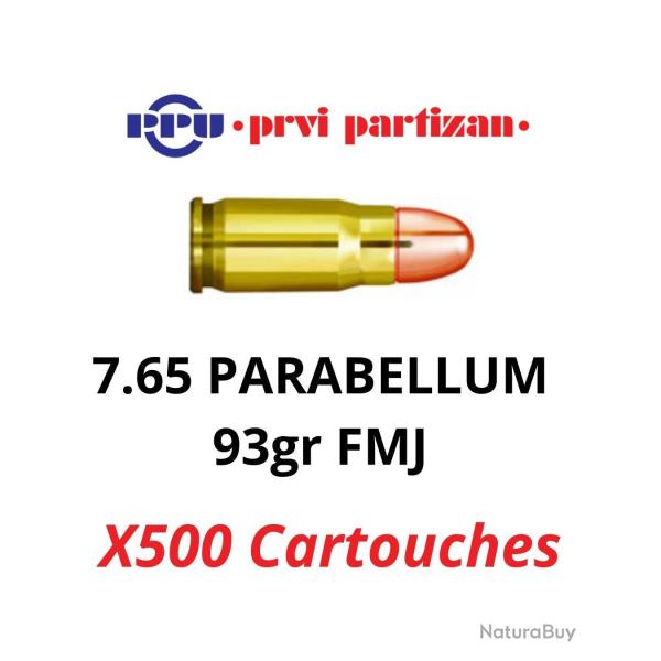 Vente group�e ! 500 cartouches PPU Partizan Cal. 7.65�21 Parabellum - 93 grs FMJ