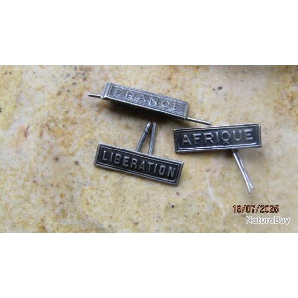 3 barrettes 8mm  pour m�daille grande ou petite comm�morative  AFRIQUE LIBERATION FRANCE