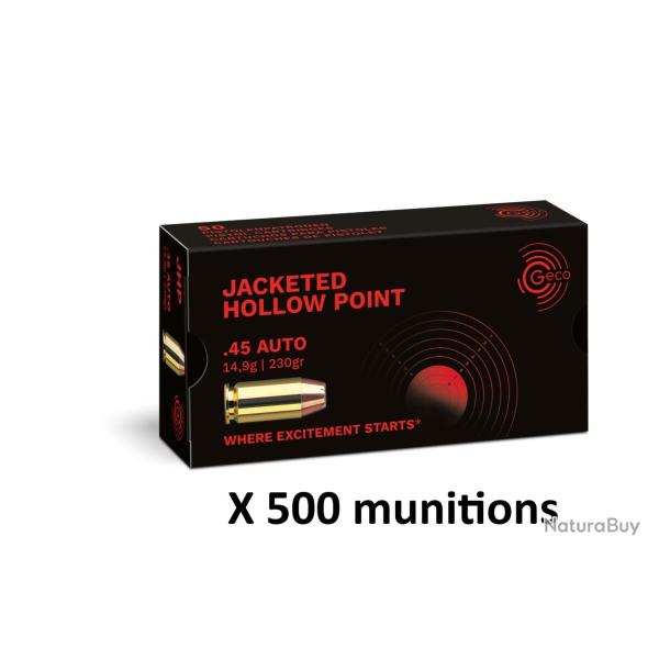 CARTOUCHES GECO 45 ACP Jacketed Hollow Point 14,9g/230gr /500