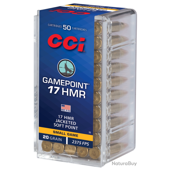 Balles CCI Calibre 17HMR Gamepoint 20 Grains