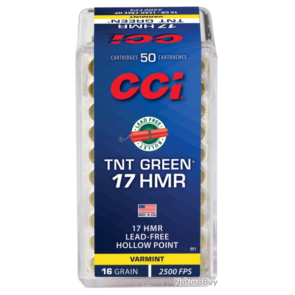 Balles CCI Calibre 17HMR TNT Green 16 Grains