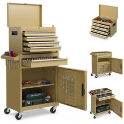 Servante porte outils 59 x 28 x 102 cm avec tiroirs amovibles et roues verrouillables en m&eacute;tal jaun