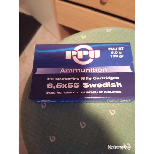 LOT DE 5 BOITES  PPU 6,5x55 SWEDISH FMJ BT 139gr