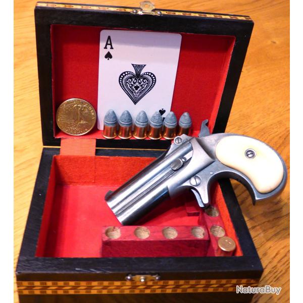 MAGNIFIQUE COFFRET D'OCCASION (TB.ETAT) POUR UN BEAU DERRINGER + UNE RAMPE CAL. 41 RIMFIRE A 9 TROUS