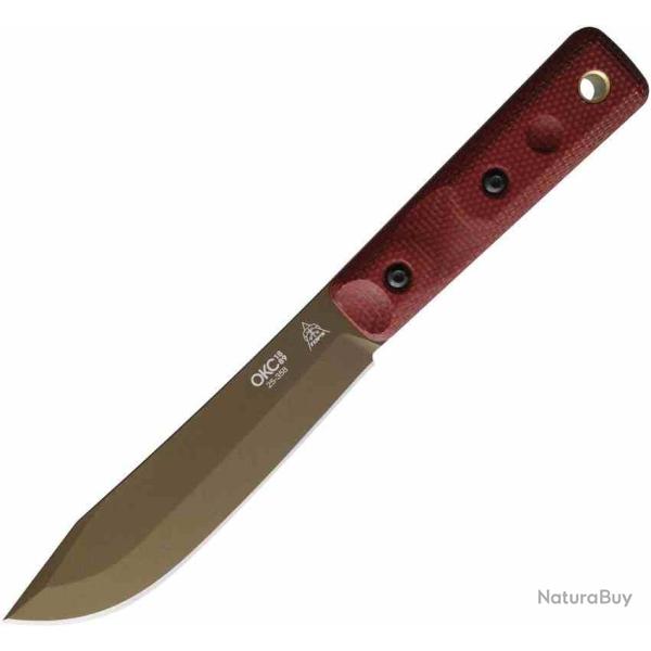 Couteau Survie Ontario OKC XL Hunter Lame Acier 1095HC Bronze Manche Micarta Etui Cuir USA ON7026