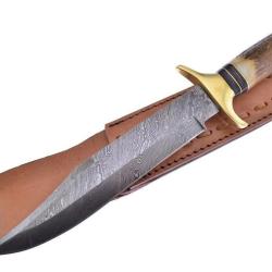 Poignard Bowie Damas lame de 256 couches V&eacute;ritable poign&eacute;e de Cerf