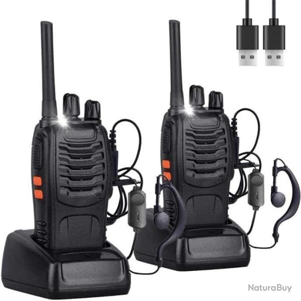 Talkie Walkie Radio VHF 2pcs 16 Canaux Torche Rechargeable Ecouteur Chasse P�che Randonn�e