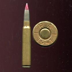 7.92 x 61 Norv&eacute;gien - RARE balle tra&ccedil;ante pointe rouge - &eacute;tui 61 mm - marquage : RA-1941