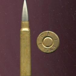 7.92 x 61 Norv&eacute;gien - RARE - balle nickel pointue- &eacute;tui laiton de 61 mm - marquage : RA 1943