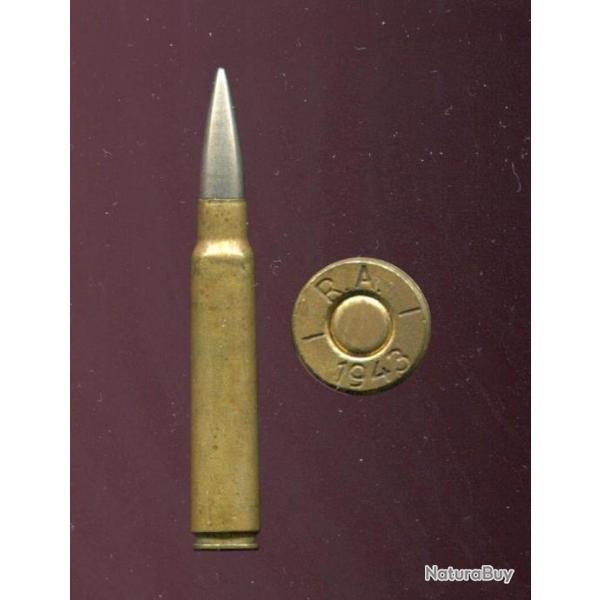 7.92 x 61 Norv�gien - RARE - balle nickel pointue- �tui laiton de 61 mm - marquage : RA 1943