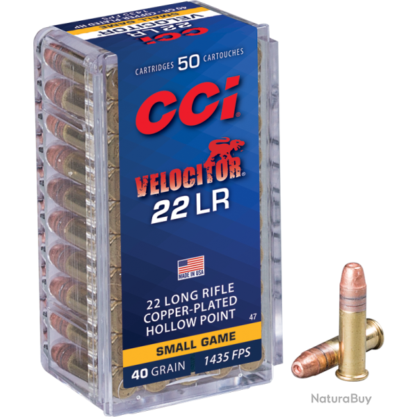 Balles CCI Calibre 22LR Velocitor 40GR Copper Plated HP