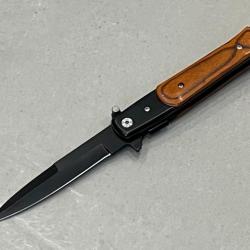 Stiletto Couteau ouverture assist&eacute;e Mafia Milano Lame Acier 440 Manche acier bois de rose ench&egrave;re