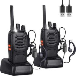 Talkie Walkie 2pcs Radio VHF16 Canaux CTCSS/DCS PMR Rechargeable Ecouteur Torche Longue port&eacute;e