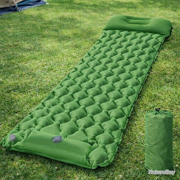 Matelas gonflable camping vert avec pompe int�gr�e - Outdoor Trekking camping chasse peche