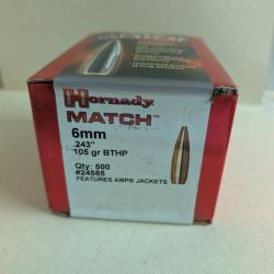 Boite de 500 Ogives Hornady 6 mm 105gn BTHP