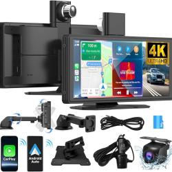 Dashcam Voiture 4K & &Eacute;cran CarPlay Android Auto sans Fil 10.26" - Cam&eacute;ra de Recul 1080P, Apple AirPl