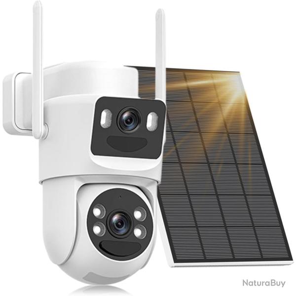 Camera Surveillance WiFi Exterieure sans Fil,� double objectif/Camera Solaire/Batterie,2.4/5G WIFI,3