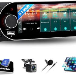 Autoradio 1 Din sans Fil Carplay Android Auto Autoradio Bluetooth 5.2 avec Cam&eacute;ra de Recul, 5.1 Pouc