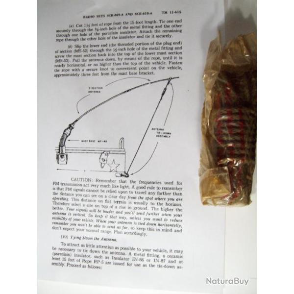 militaria ww2 U.S. corde/rope us pour hauban d'antenne jeep et autres v�hicules u.s.