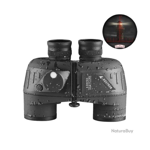 Jumelles Marines 10x50 Etanches Anti-Bu�e BAK4 HD T�l�m�tre et Boussole pour Navigation Chasse Noir