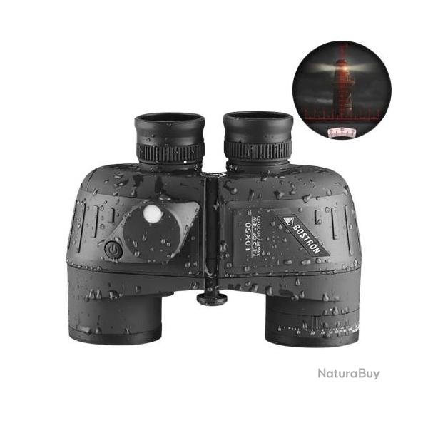 Jumelles Marines 10x50 Etanches Anti-Bu�e BAK4 HD T�l�m�tre et Boussole pour Navigation Chasse Noir