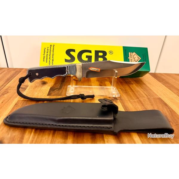 Couteau Bowie PUMA SGB Big Bear - Acier DIN 1.4116 Full Tang Manche G10 �tui Cuir - Chasse outdoor