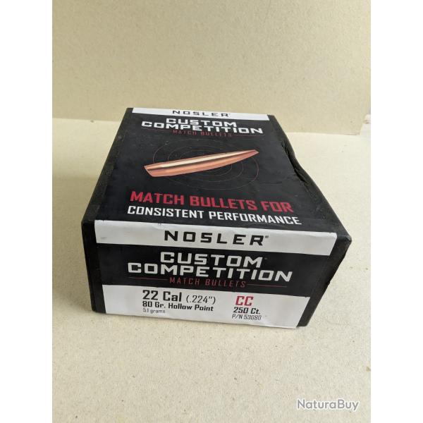 3 bo�tes d'ogives NOSLER Custom Comp�tition .224 80gn HP