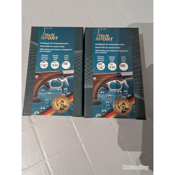 2 bo�tes de 100 balles rondes HN sport .445 131gn