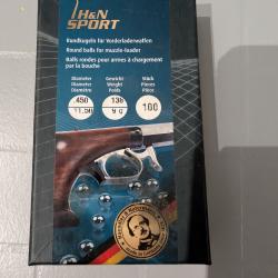 100 balles rondes HN sport .450 138gn