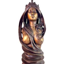Mucha sculpture en bronze buste de jeune femme La Nature