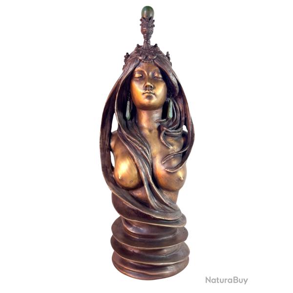 Mucha sculpture en bronze buste de jeune femme La Nature